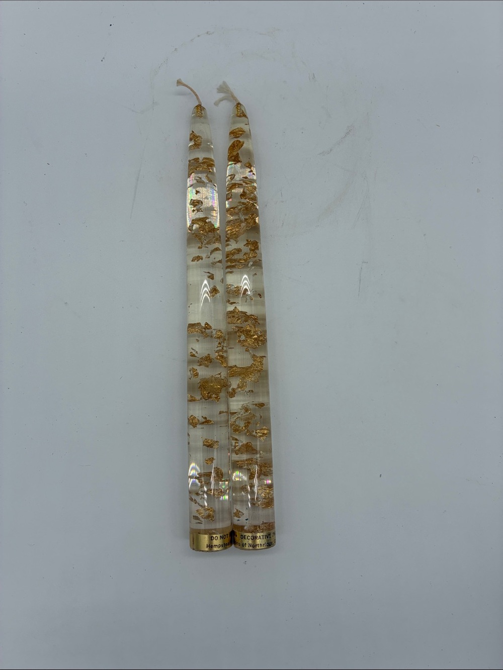 Vintage Gold Flake 8 inch Clear Taper Candles - Set of 2